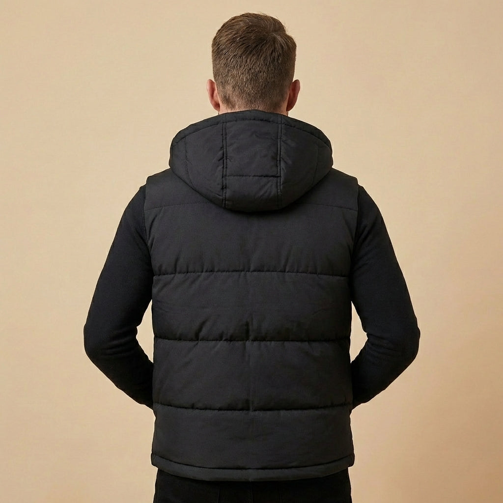 Heren Warme Gewatteerde Bodywarmer met Capuchon en Ritssluiting