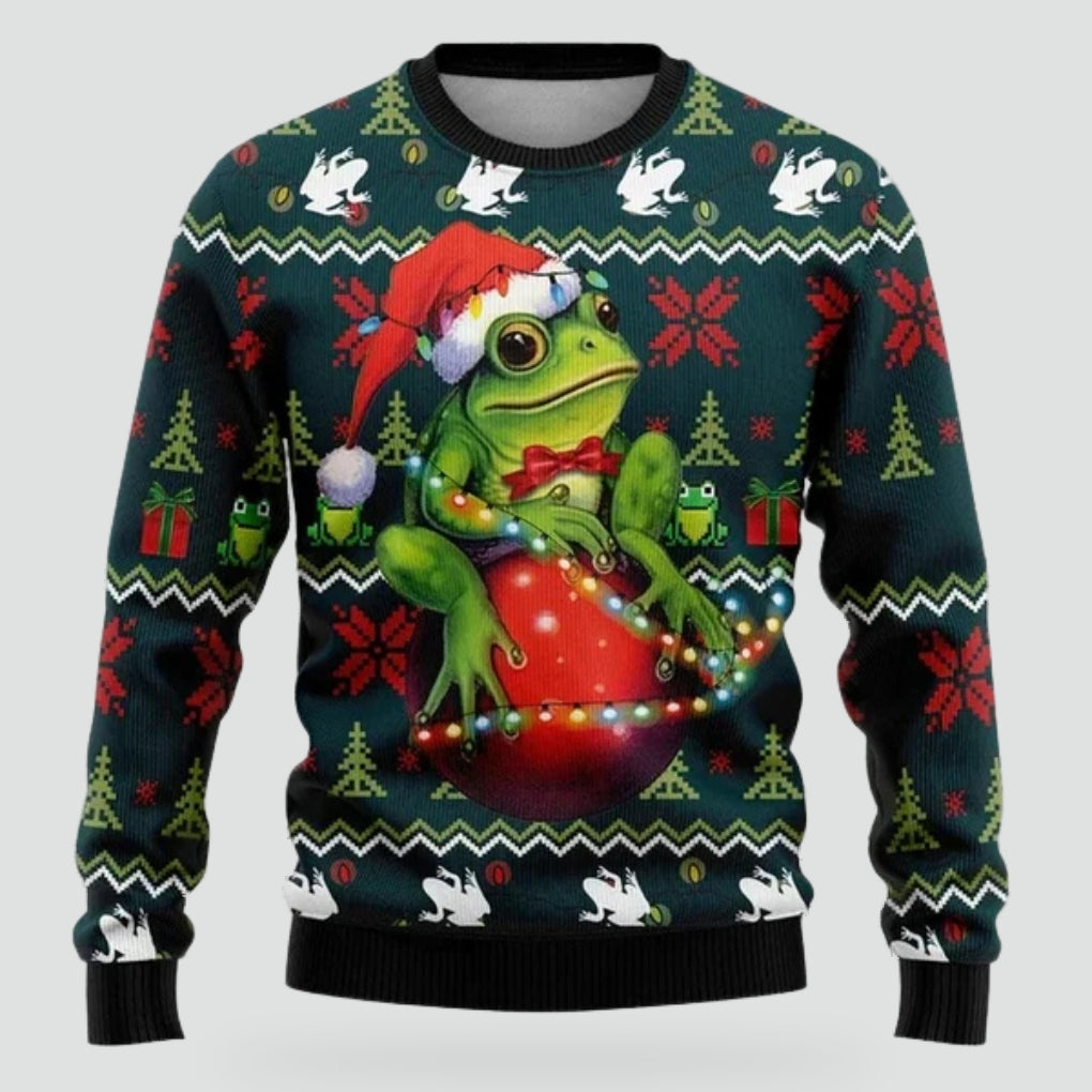 Heren Warme Kersttrui met Ronde Hals en Feestelijke Print