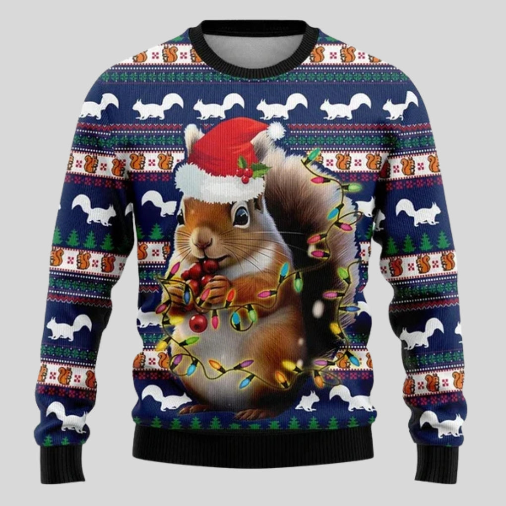 Heren Warme Kersttrui met Ronde Hals en Feestelijke Print