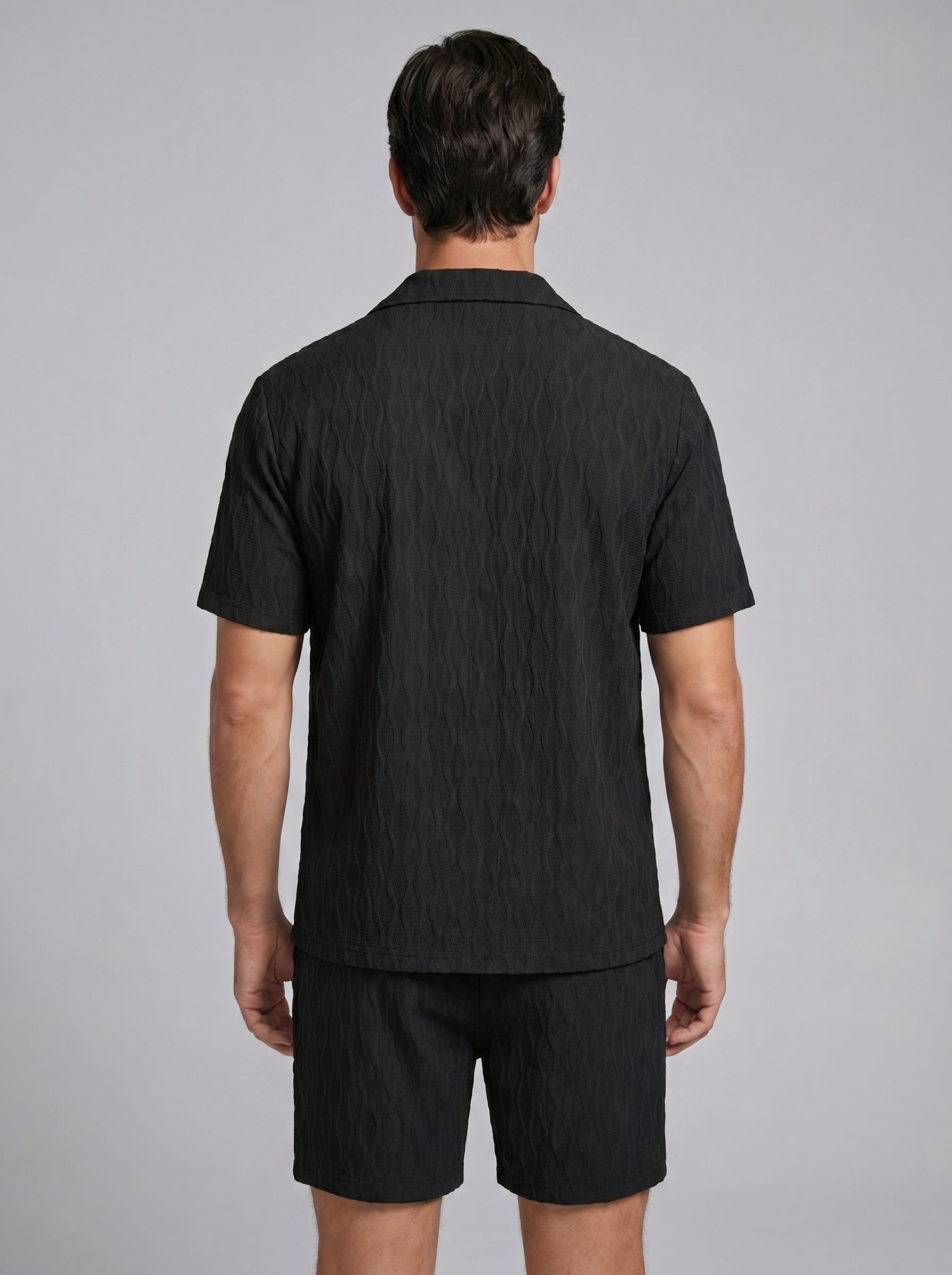 Herenpak Camp Shirt Shorts Jacquard Wave Zomer
