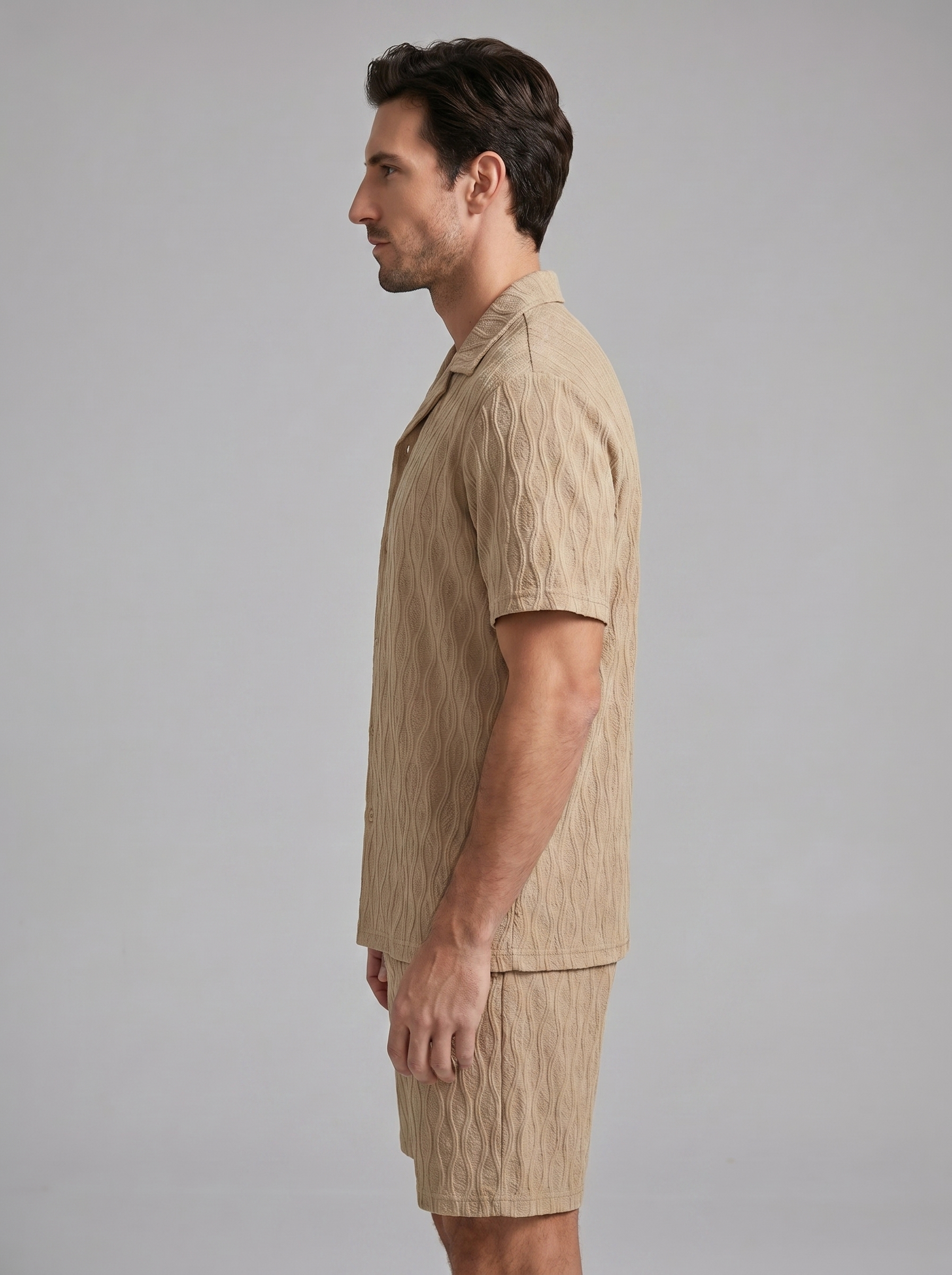 Herenpak Camp Shirt Shorts Jacquard Wave Zomer