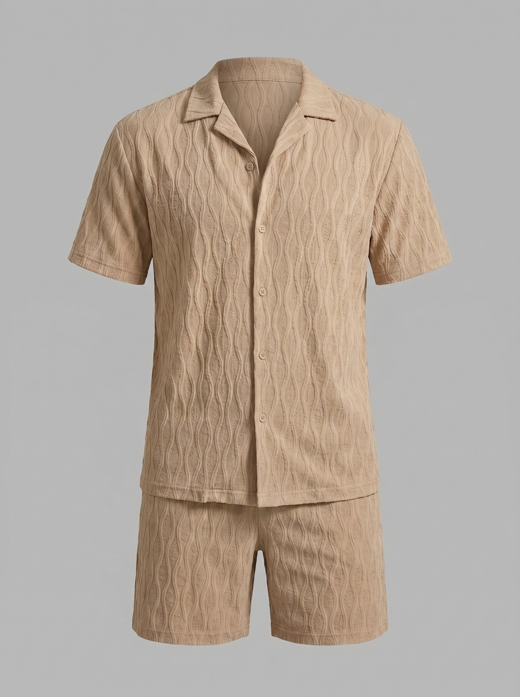 Herenpak Camp Shirt Shorts Jacquard Wave Zomer