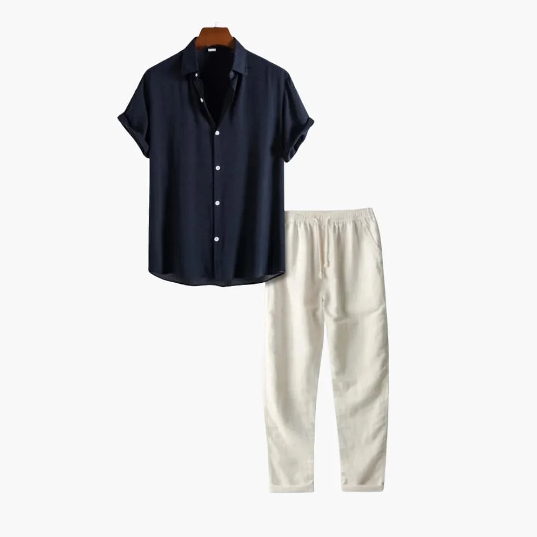 Conjunto para hombre, camisa de manga corta y pantalón largo, casual