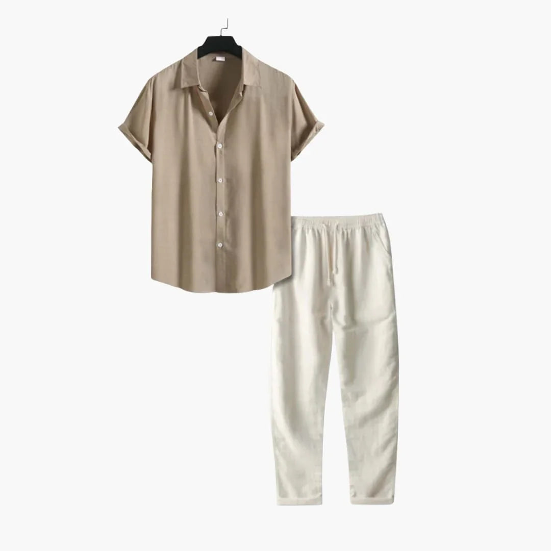 Conjunto para hombre, camisa de manga corta y pantalón largo, casual