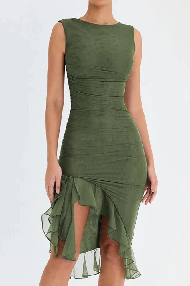 Vestido Senhora Malha Gola Redonda Costas Baixas Médio Gala