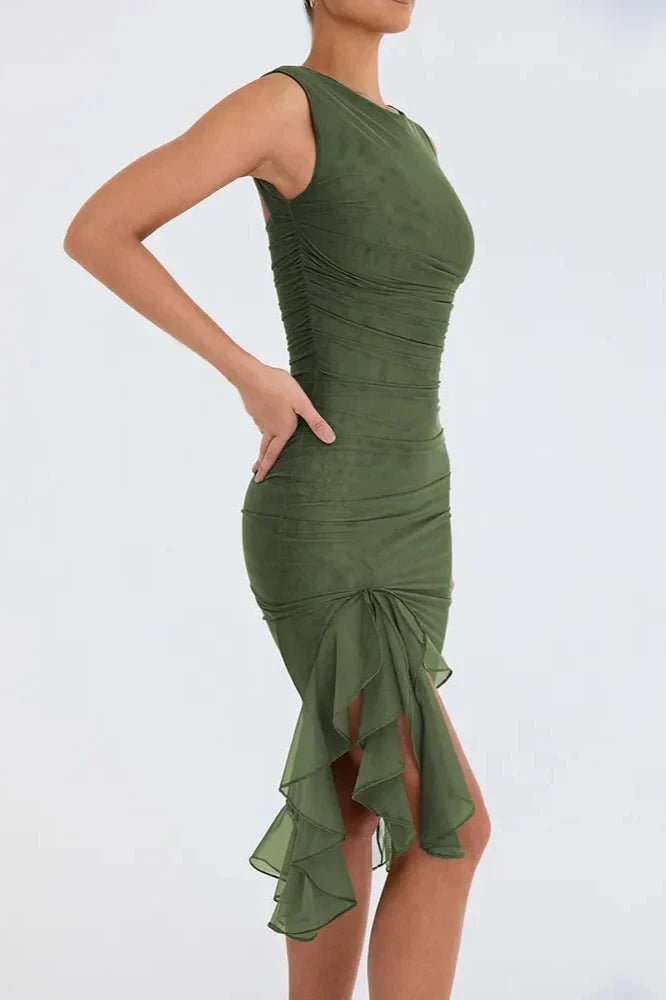 Vestido Senhora Malha Gola Redonda Costas Baixas Médio Gala