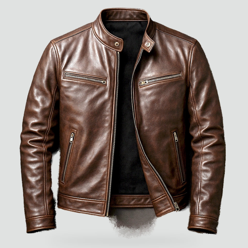 Alton | Brown Leather Jacket Mens Vintage Tailored Fit Durable Classic Style 0