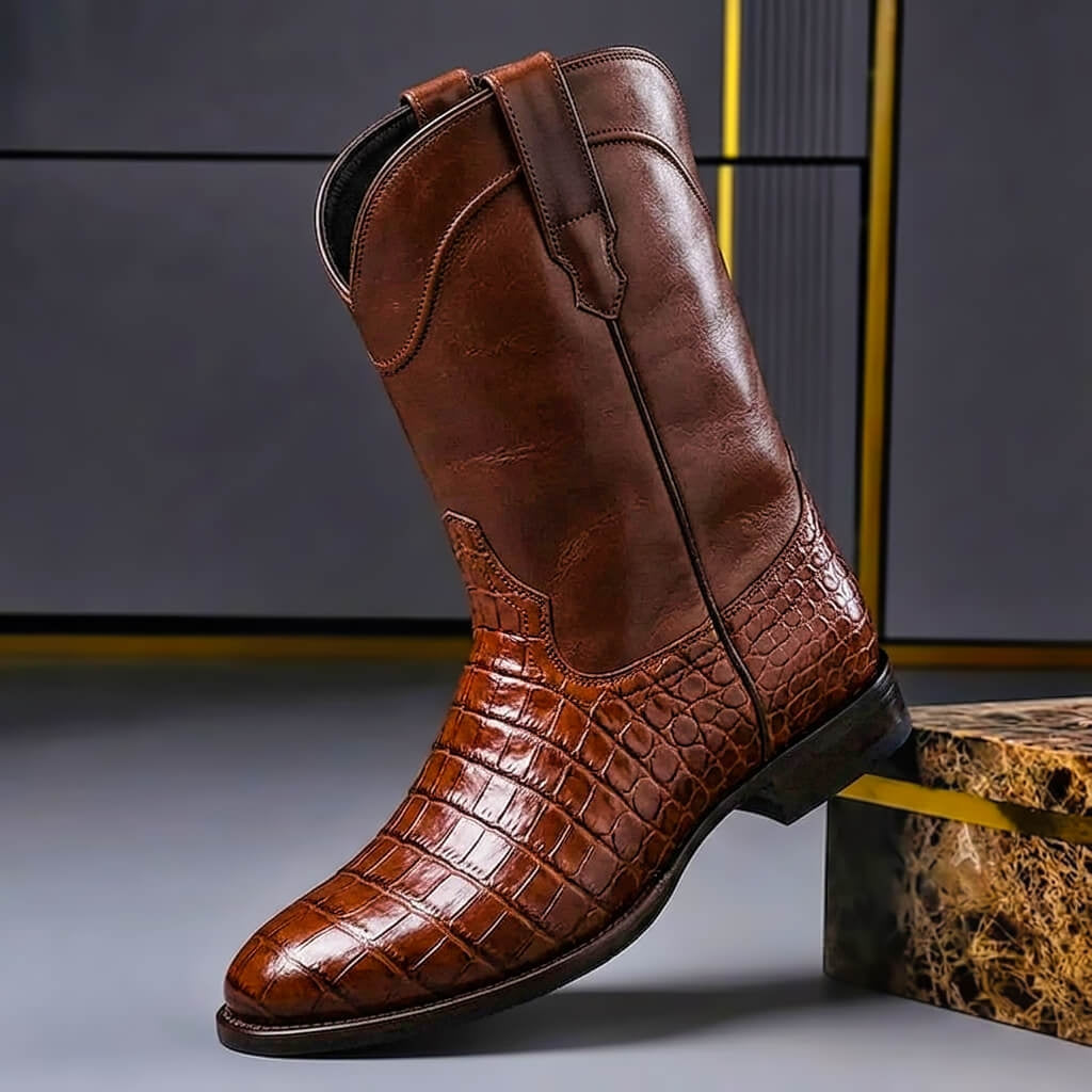 Klassieke Leren Cowboylaarzen met Krokodilprint voor Heren