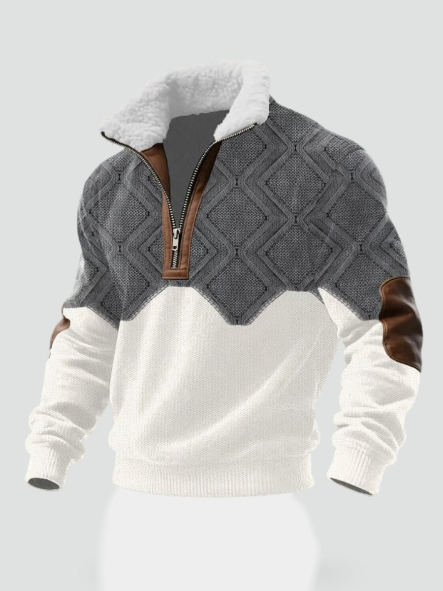 Knusse Heren Half-zip Trui met Teddykraag en Kabelpatroon