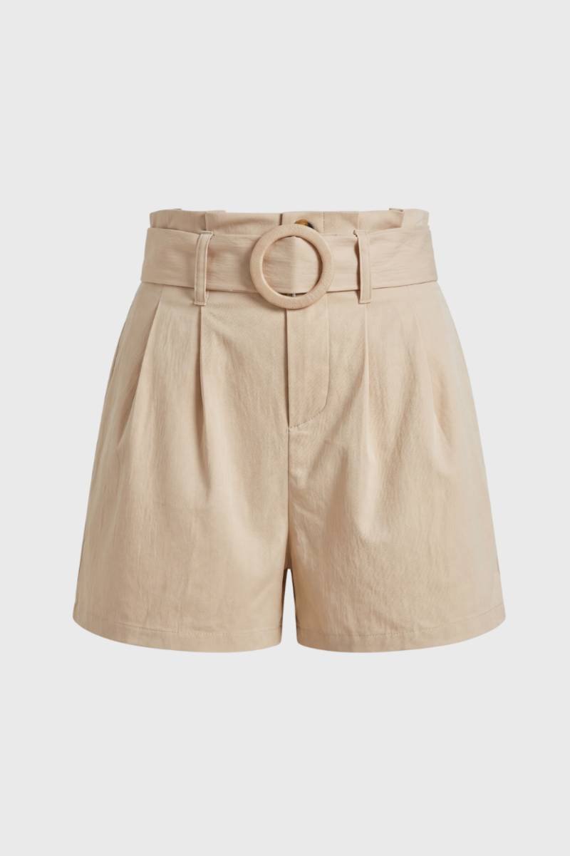 Pantalones cortos para mujer de cintura alta, plisados con cinturón, casual