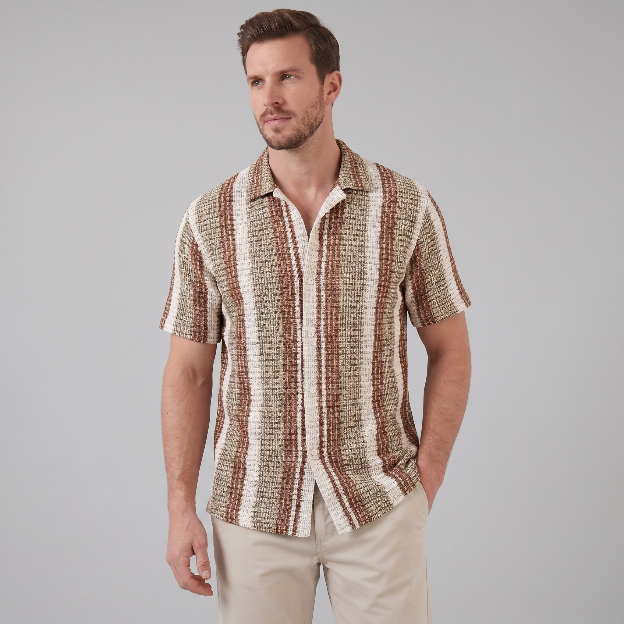Korte Mouw Gestreept Overhemd Heren Casual Zomer