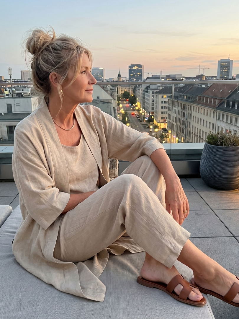 Ensemble 3 pièces en lin pour femmes : top sans manches, pantalon large, cardigan