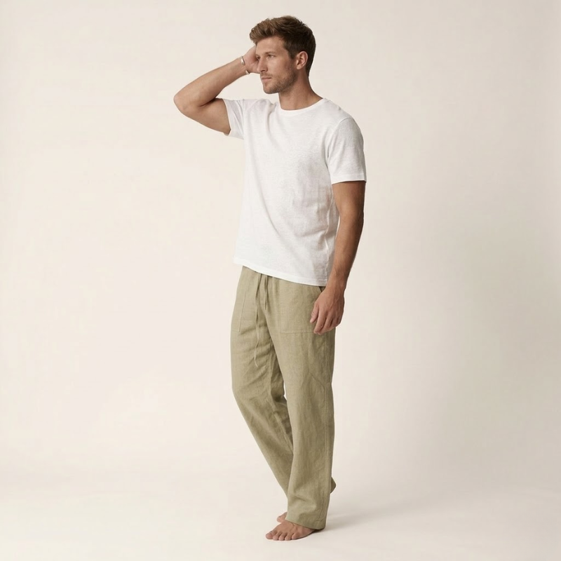 Pantalón de lino para hombre corte recto elegante verano