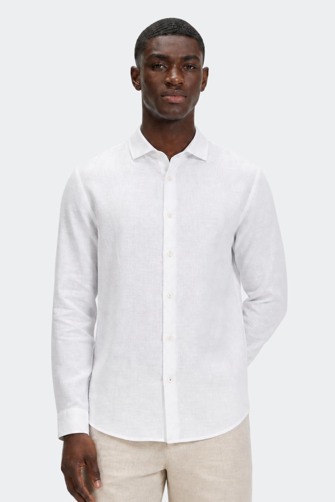 Linned skjorte til herrer, relaxed fit, spread krave