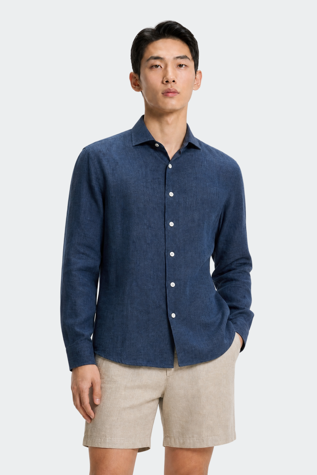 Linned skjorte til herrer, relaxed fit, spread krave