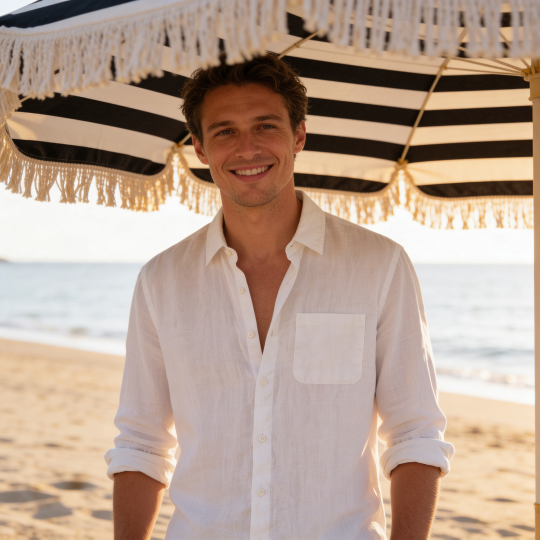 Camisa de lino para hombre manga larga casual verano