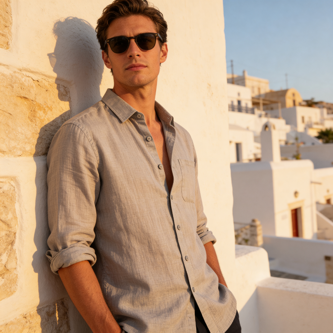Camisa de lino para hombre manga larga casual verano