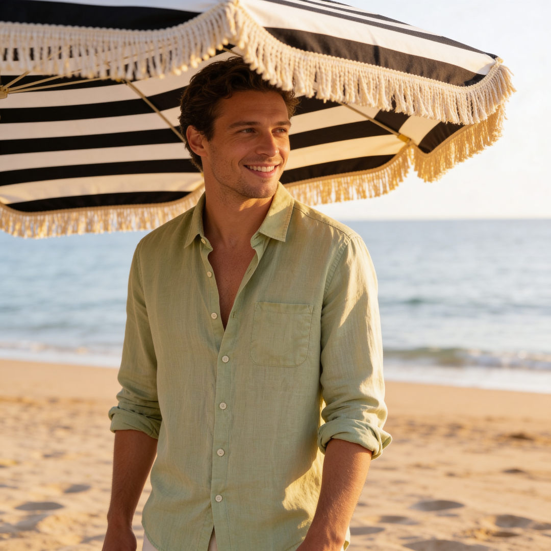 Camisa de lino para hombre manga larga casual verano