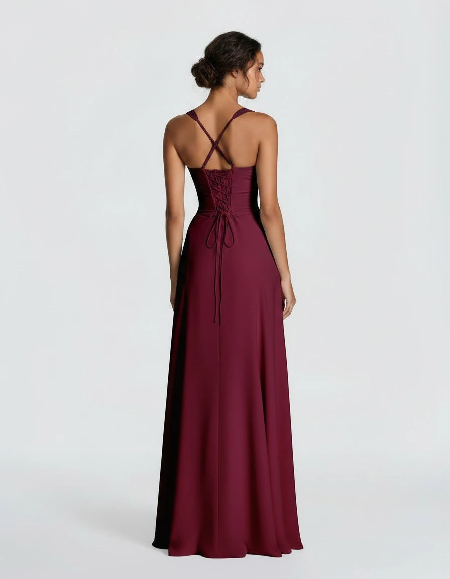 Abito in raso liquido da donna con maniche lunghe, casual