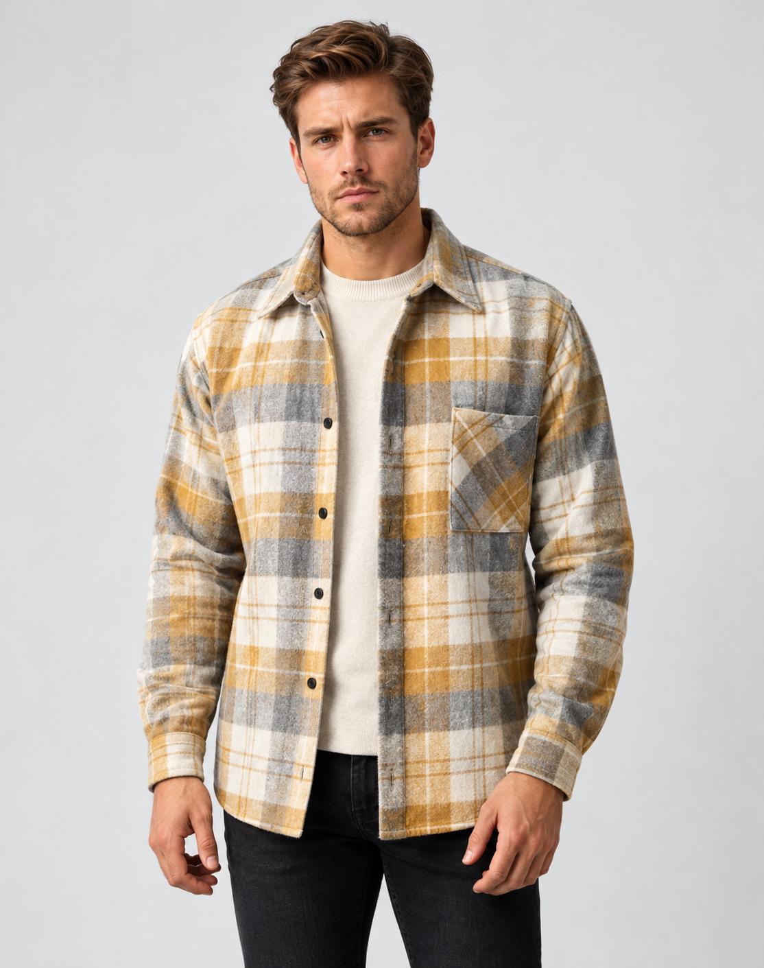 Geruit overshirt voor heren, normale pasvorm, voor laagjes in de herfst