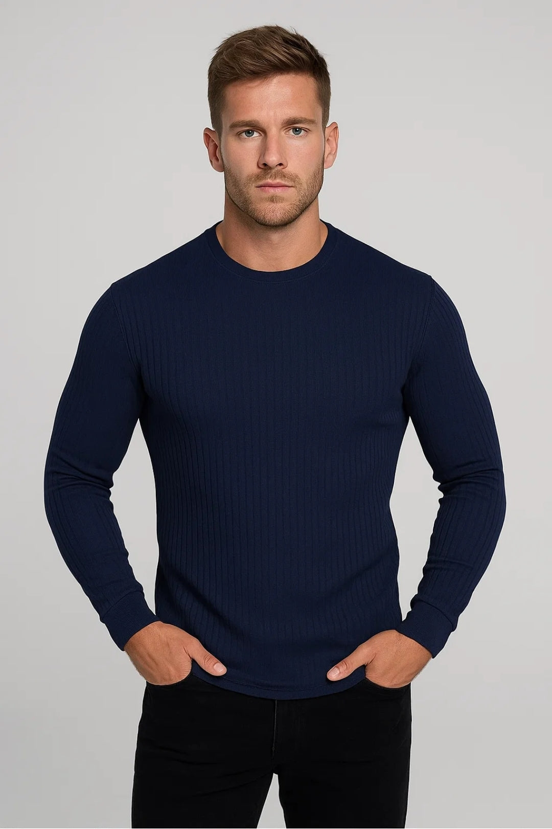 Longsleeve Heren Slim Fit Ronde Hals Casual