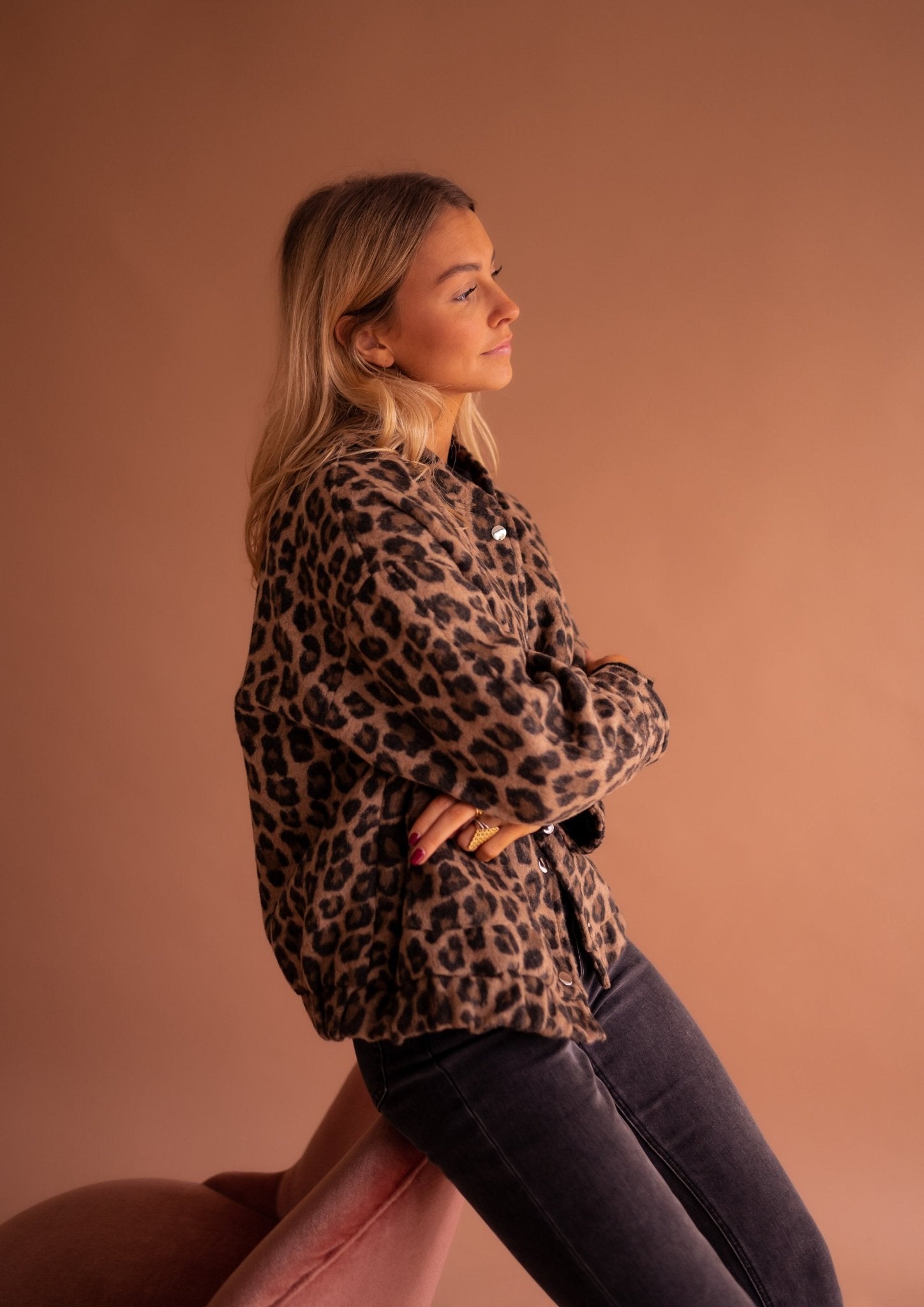 Women's Brown Bomber Jacket with Leopard Print and Comfortable Fit