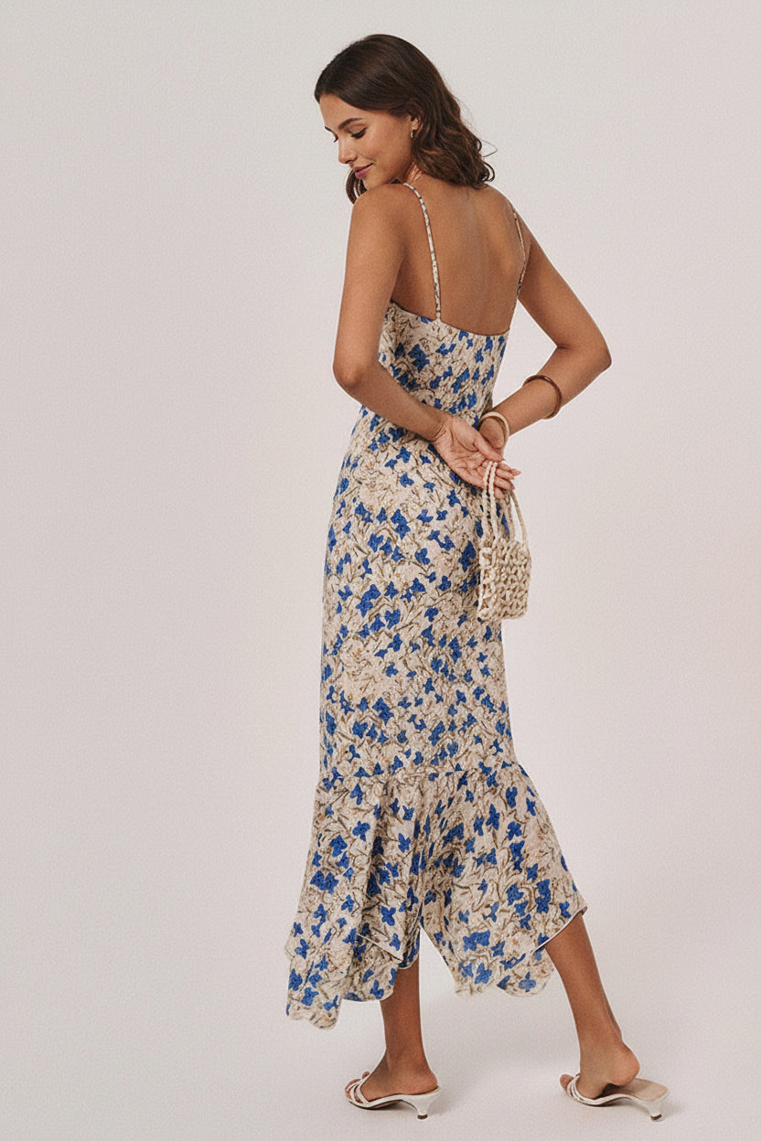 Vestido maxi para mujer con estampado floral, tirantes finos, verano