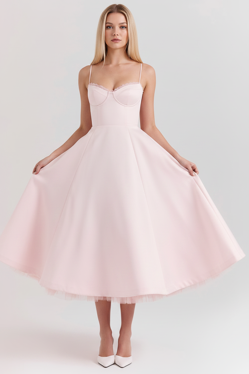 Robe midi femme bretelles fines jupe évasée décontractée