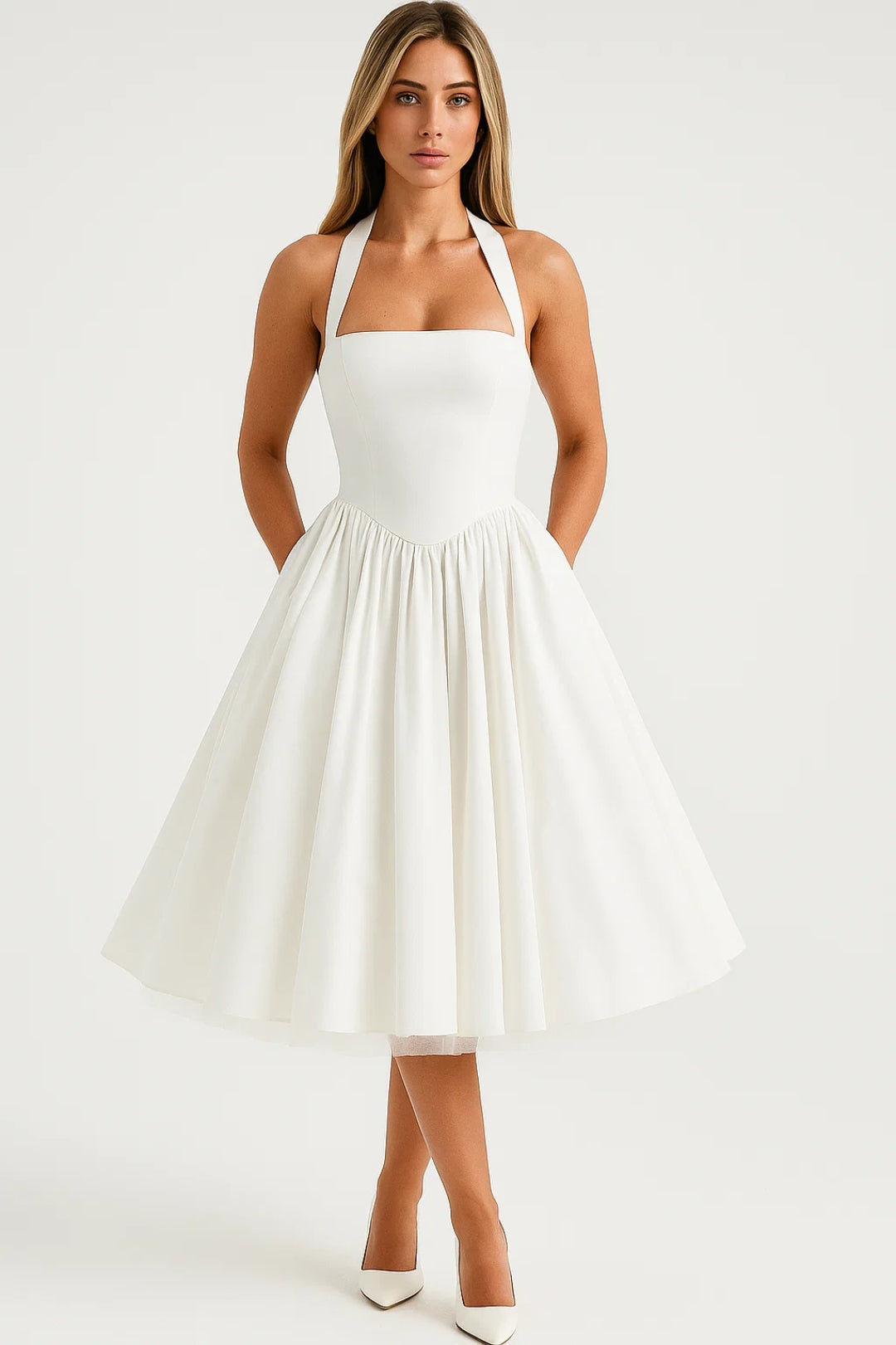 Robe Mi-longue Femme Col Halter Coupe A Formel Fête