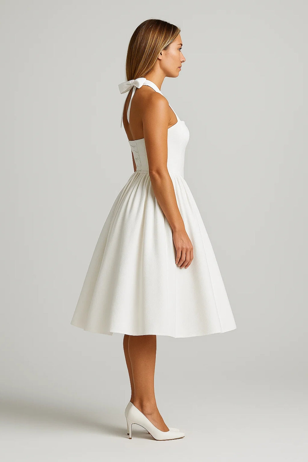 Robe Mi-longue Femme Col Halter Coupe A Formel Fête