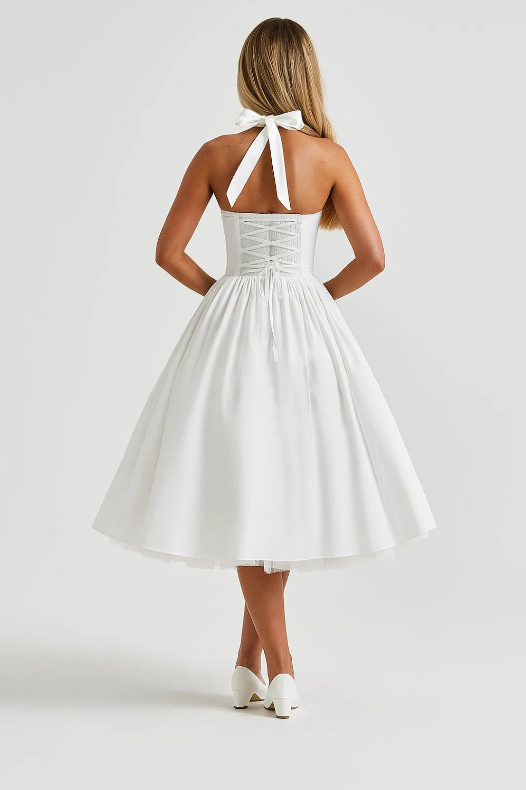 Vestido Midi Mujer Cuello Halter Línea A Formal Fiesta