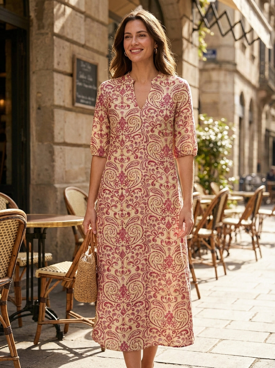 Midi Jurk Dames Korte Mouwen Bloemmotief Casual