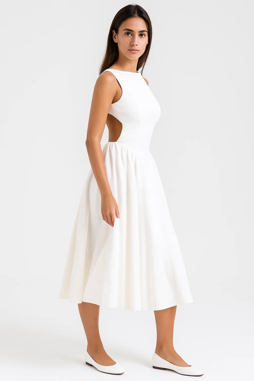 Robe midi femme dos nu ajustée décontractée été