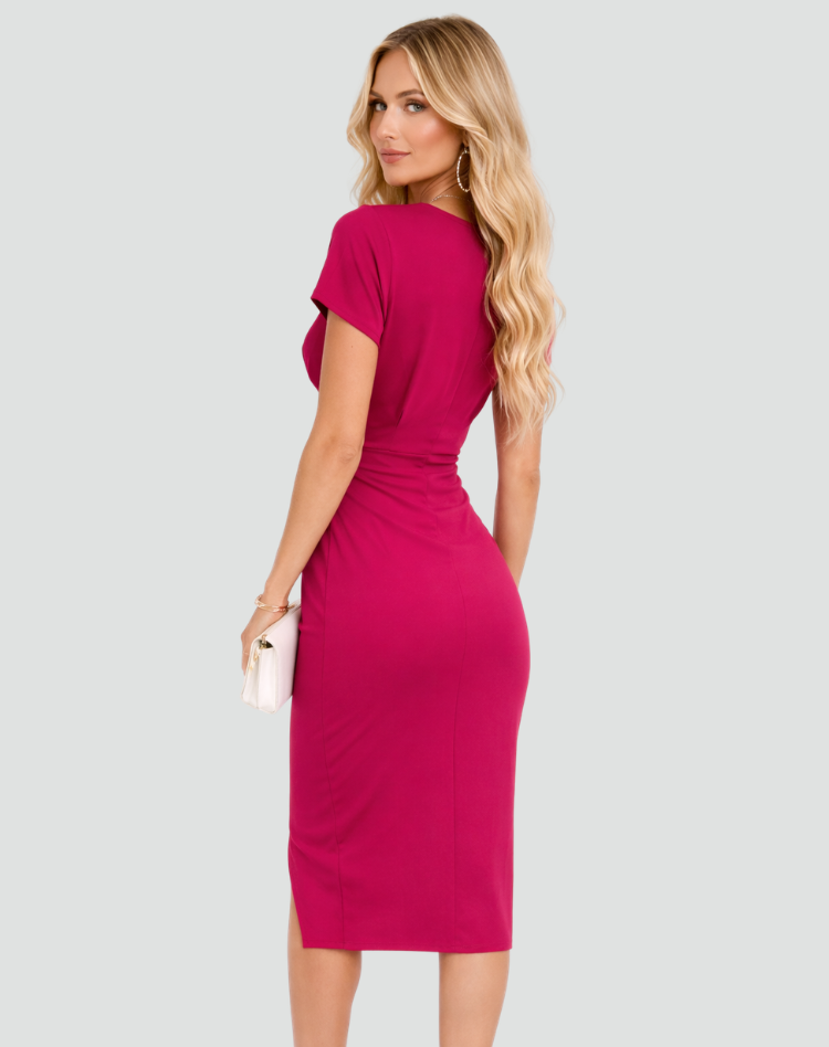Midi Dress Women Wrap Neckline Split Elegant Formal