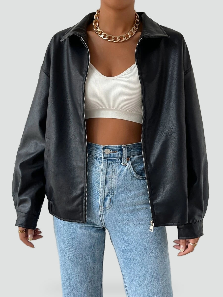 ALBERTINE - OVERSIZED DROP SHOULDER FAUX LEATHER JACKET 1