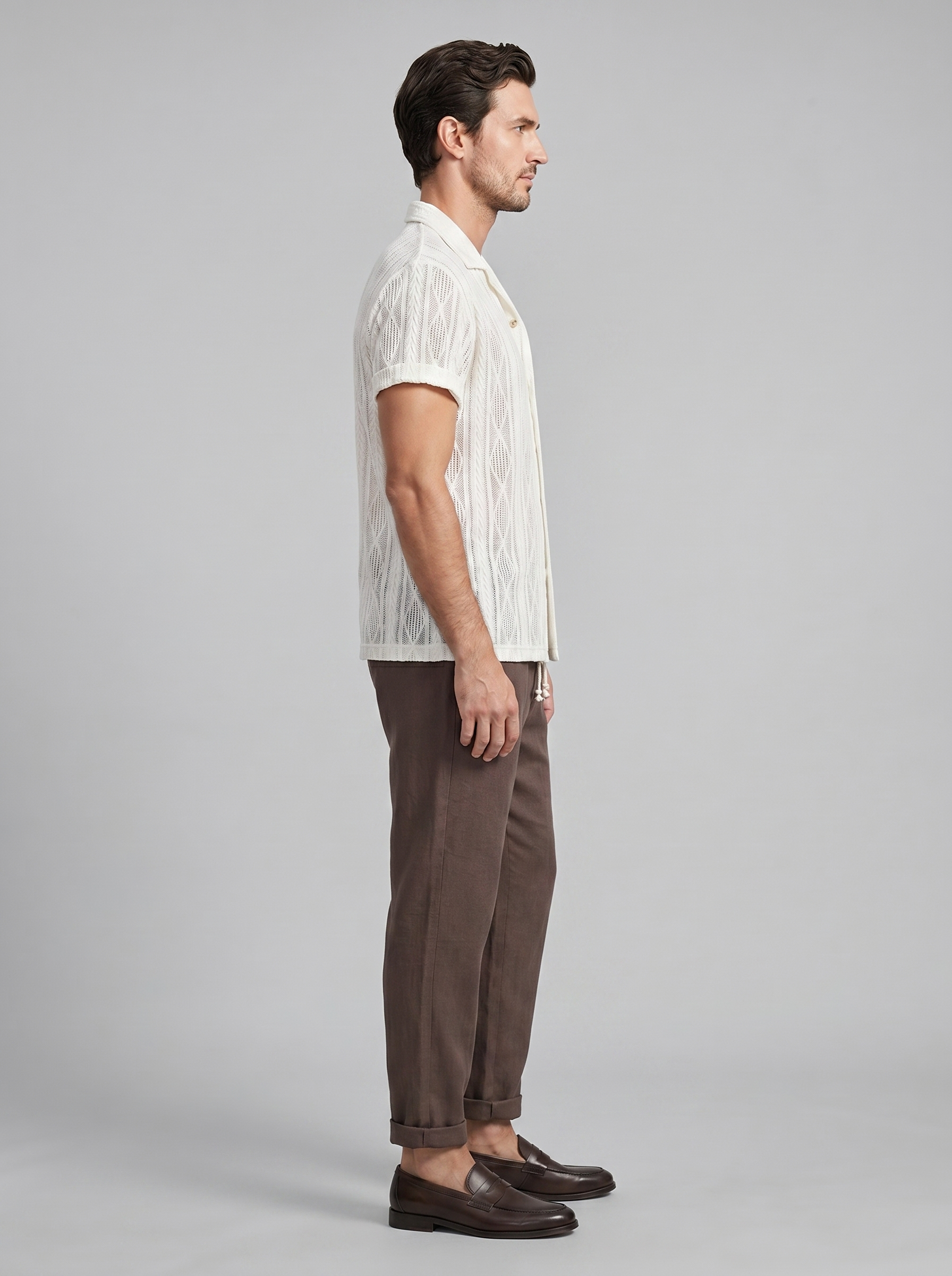 Open-Knit Shirt Trousers Set Heren Zomer Casual