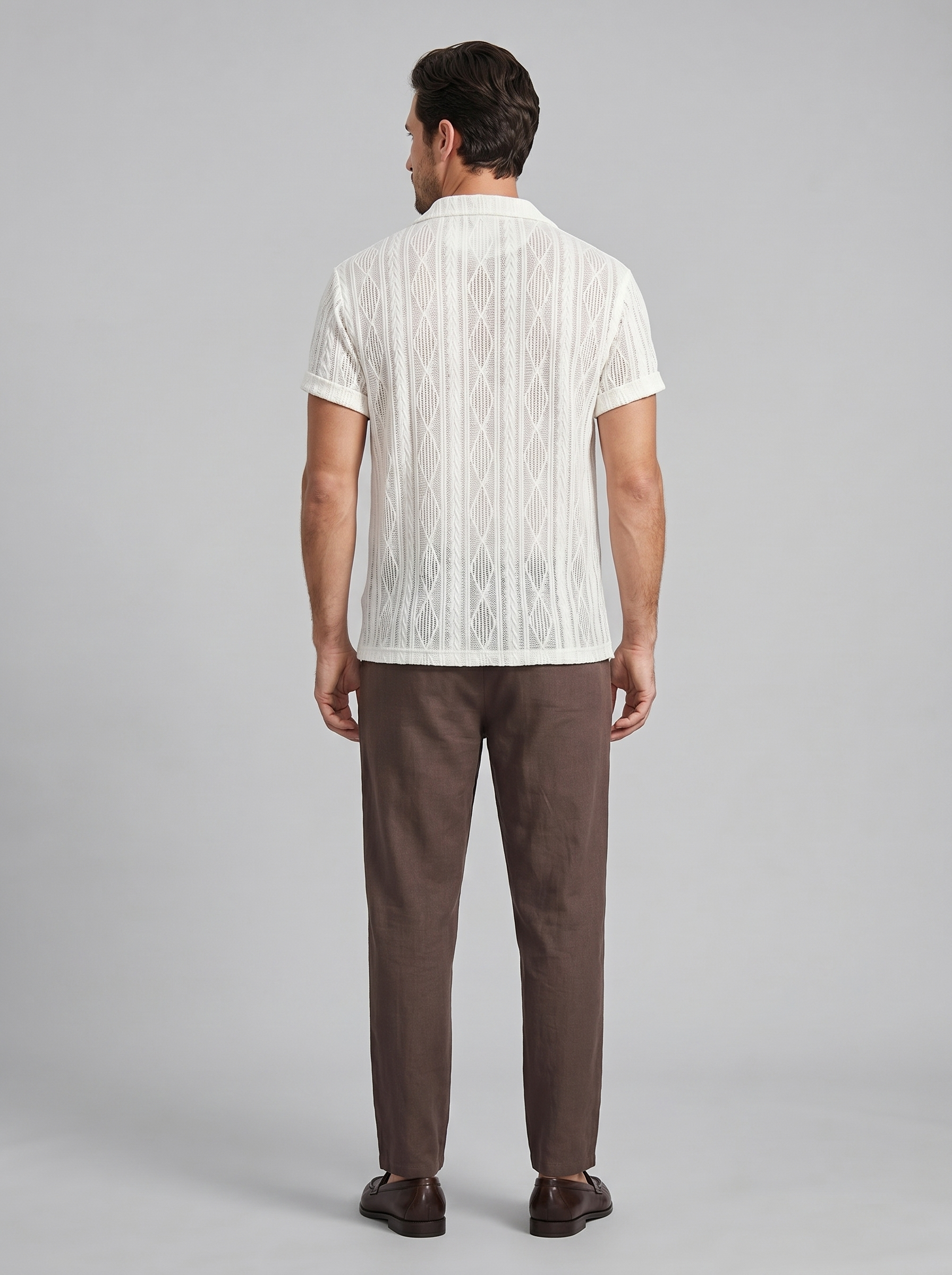 Open-Knit Shirt Trousers Set Heren Zomer Casual