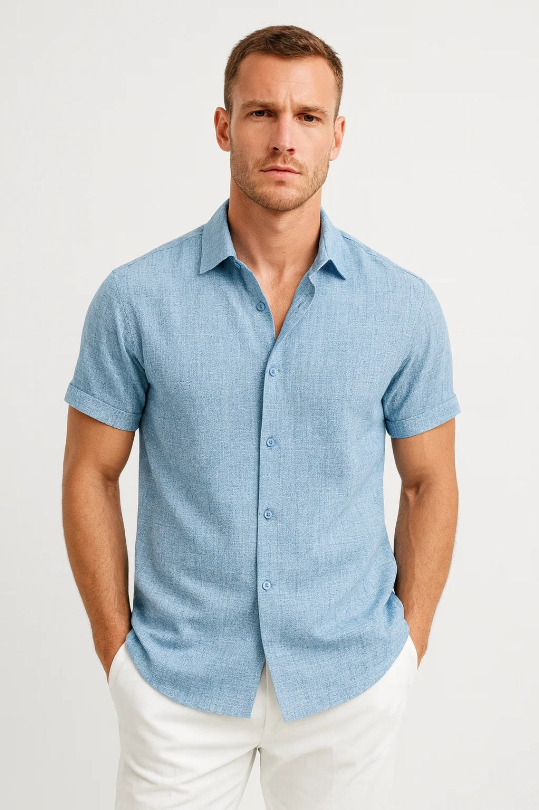 Camisa para hombre manga corta ajuste regular cuello clásico verano
