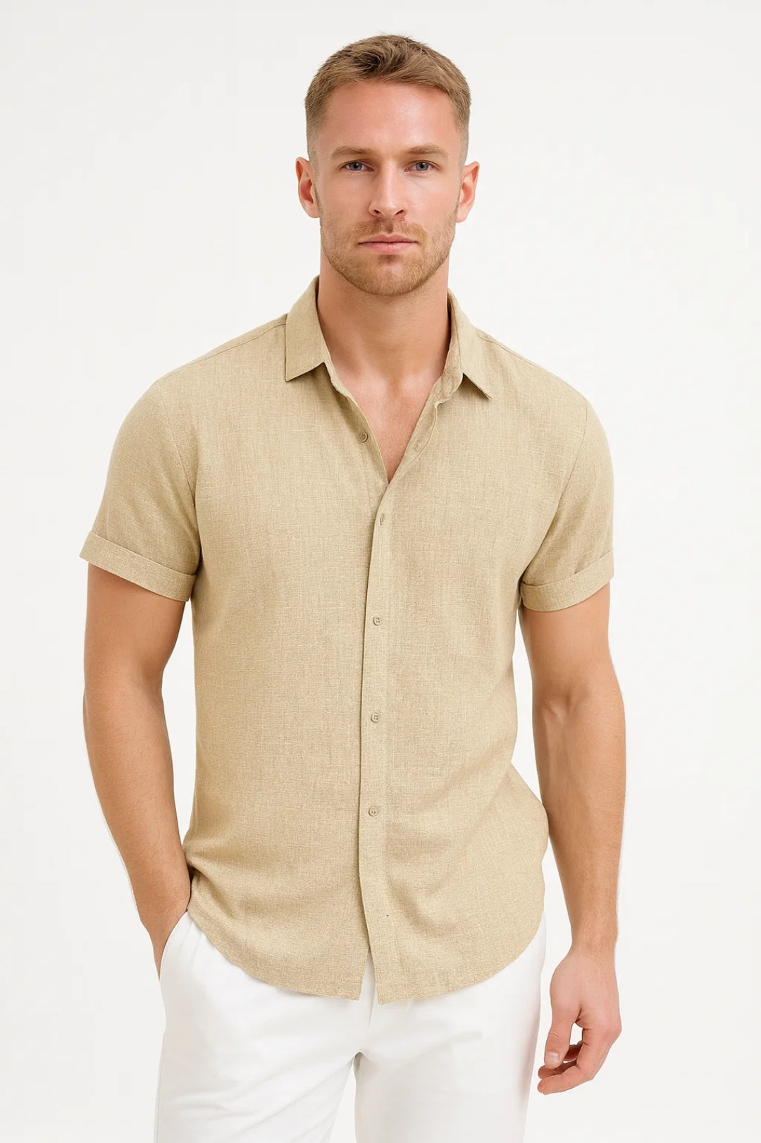 Camisa para hombre manga corta ajuste regular cuello clásico verano
