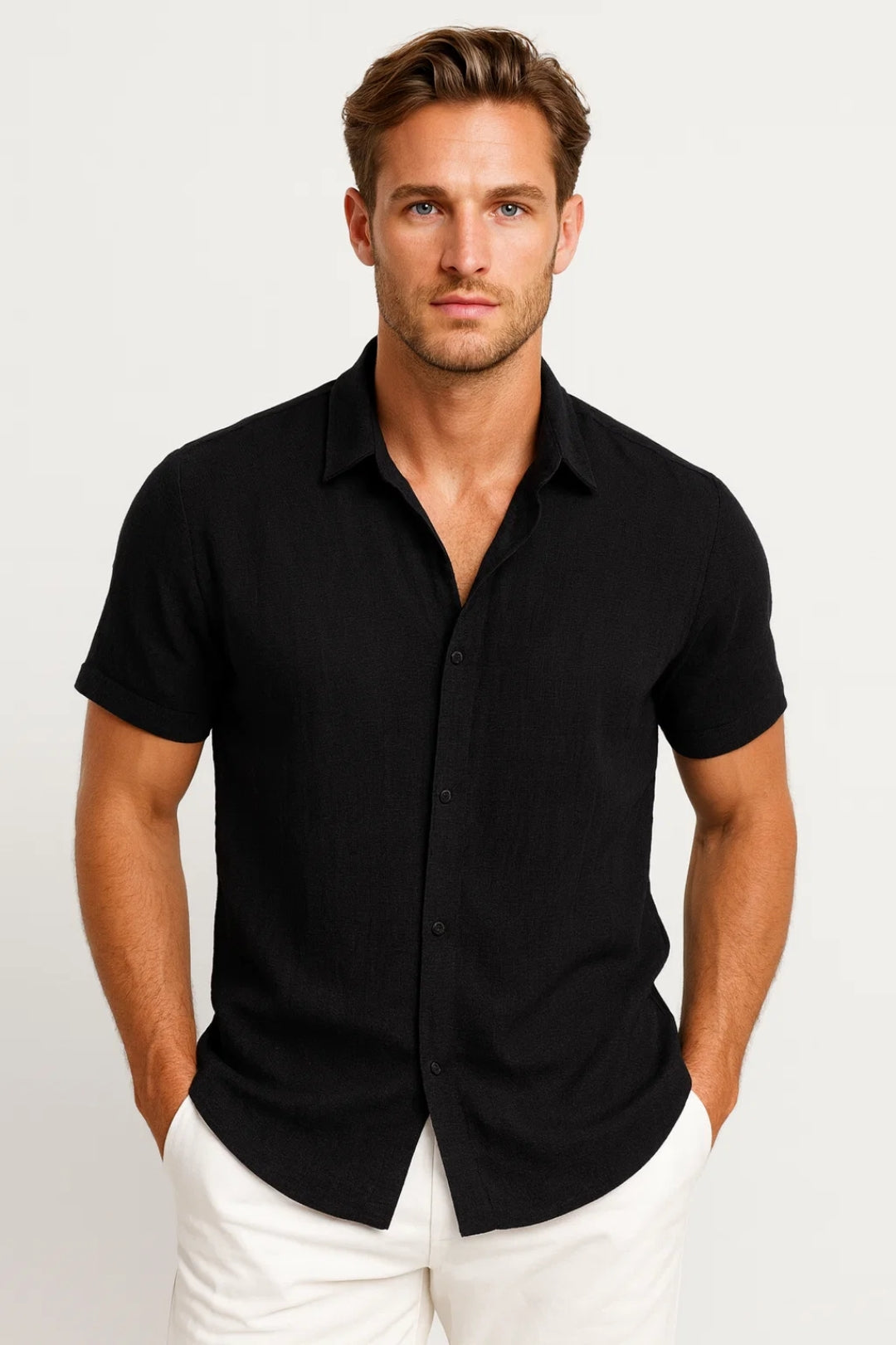 Camisa para hombre manga corta ajuste regular cuello clásico verano