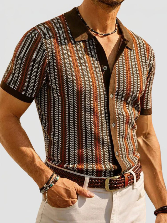 Camisa de hombre de manga corta a rayas retro casual