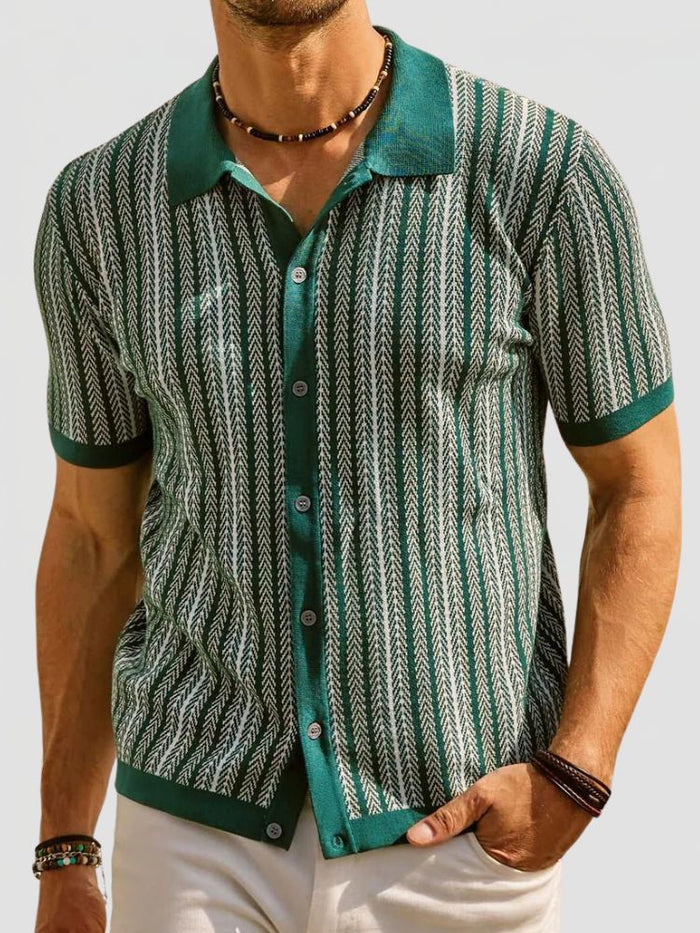 Camisa de hombre de manga corta a rayas retro casual
