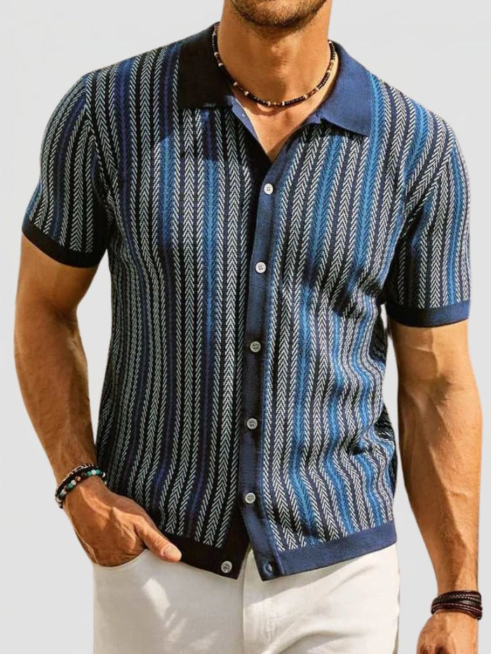 Camisa de hombre de manga corta a rayas retro casual
