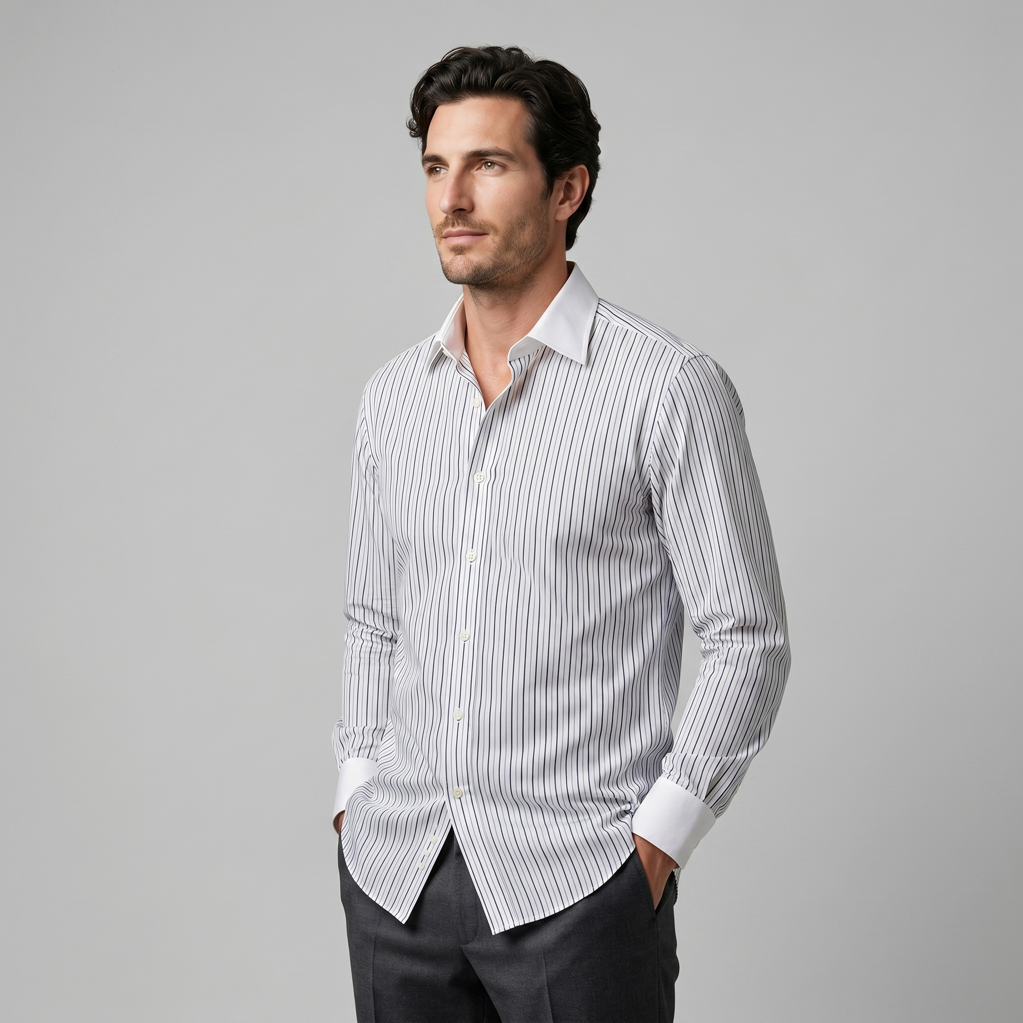 Cămașă bărbați slim fit cu mâneci lungi, dungi, formală