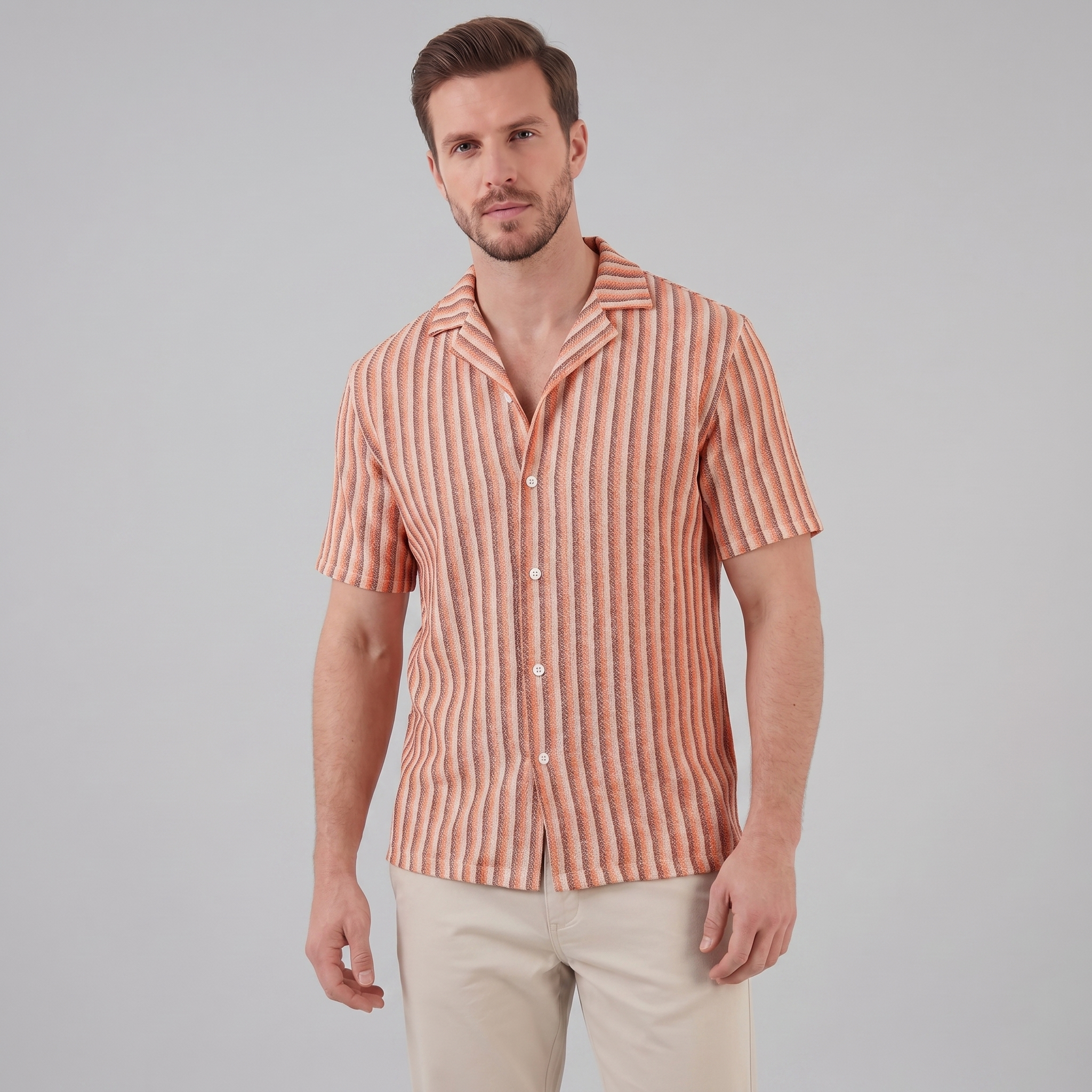 Skjorte Herre Vertikale Striber Resort Casual Sommer