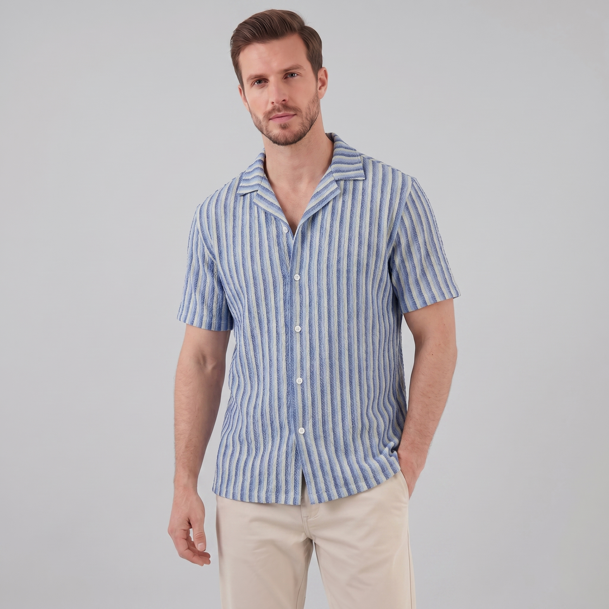 Skjorte Herre Vertikale Striber Resort Casual Sommer