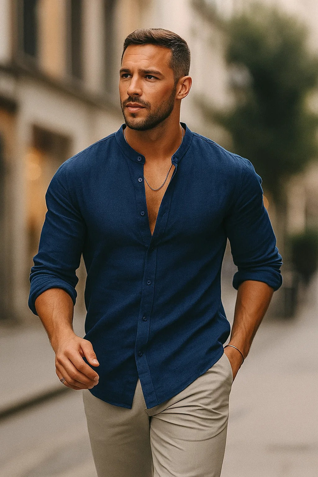 Camisas Hombre Ajuste Relajado Mangas Tres Cuartos Casual Verano