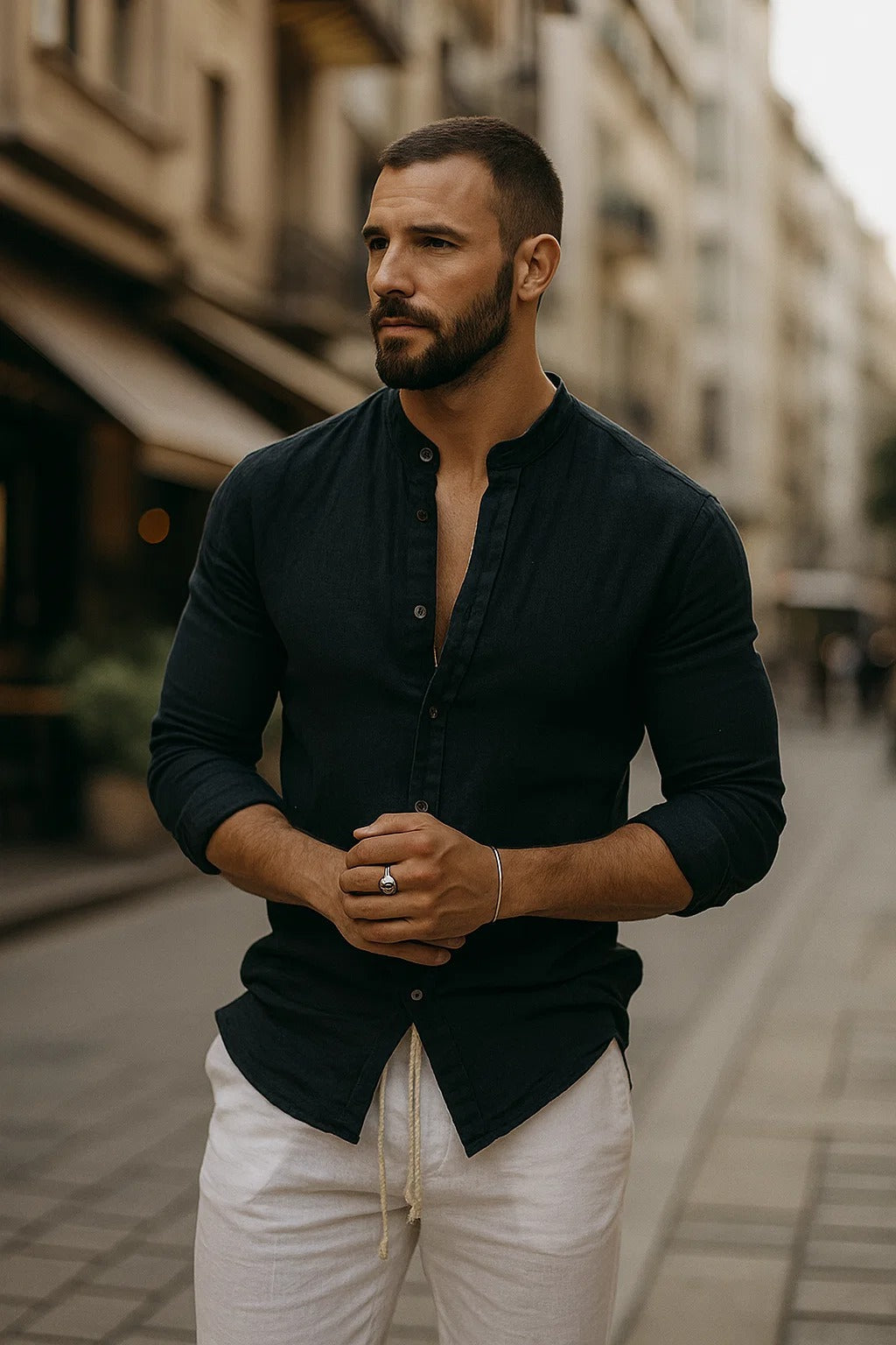 Camisas Hombre Ajuste Relajado Mangas Tres Cuartos Casual Verano