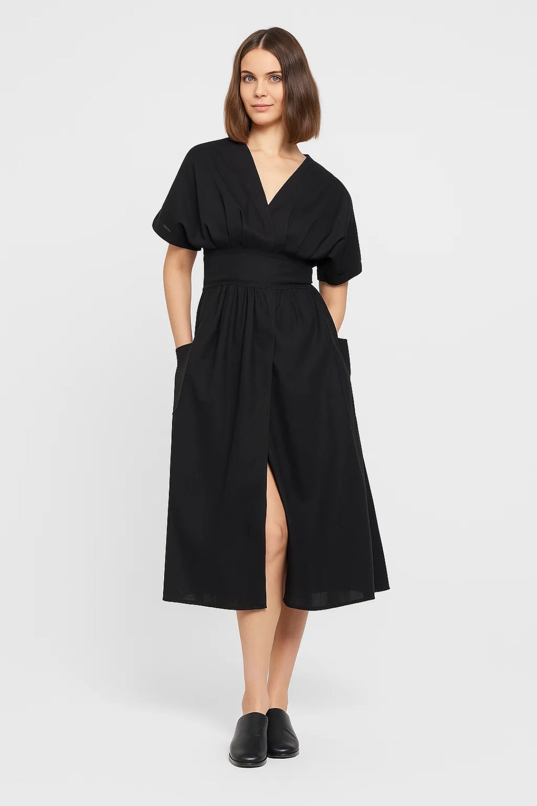 casual short sleeve midi dress Wrap Women Sleeves High-quality uniforms resisting wear while maintaining Funeral Dress in Black Color:Slate Blue Multi