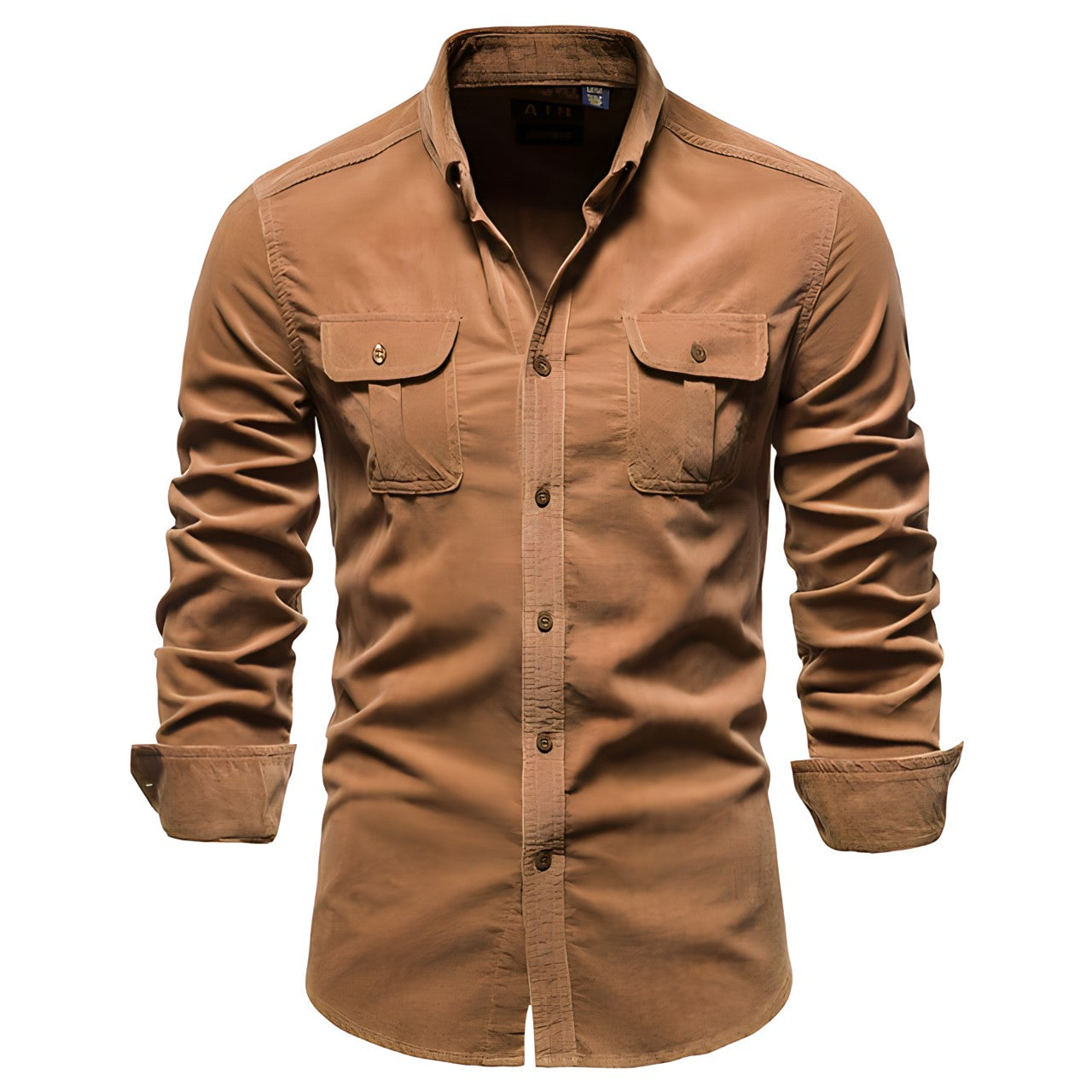 Camisa de homem com mangas compridas e bolsos no peito